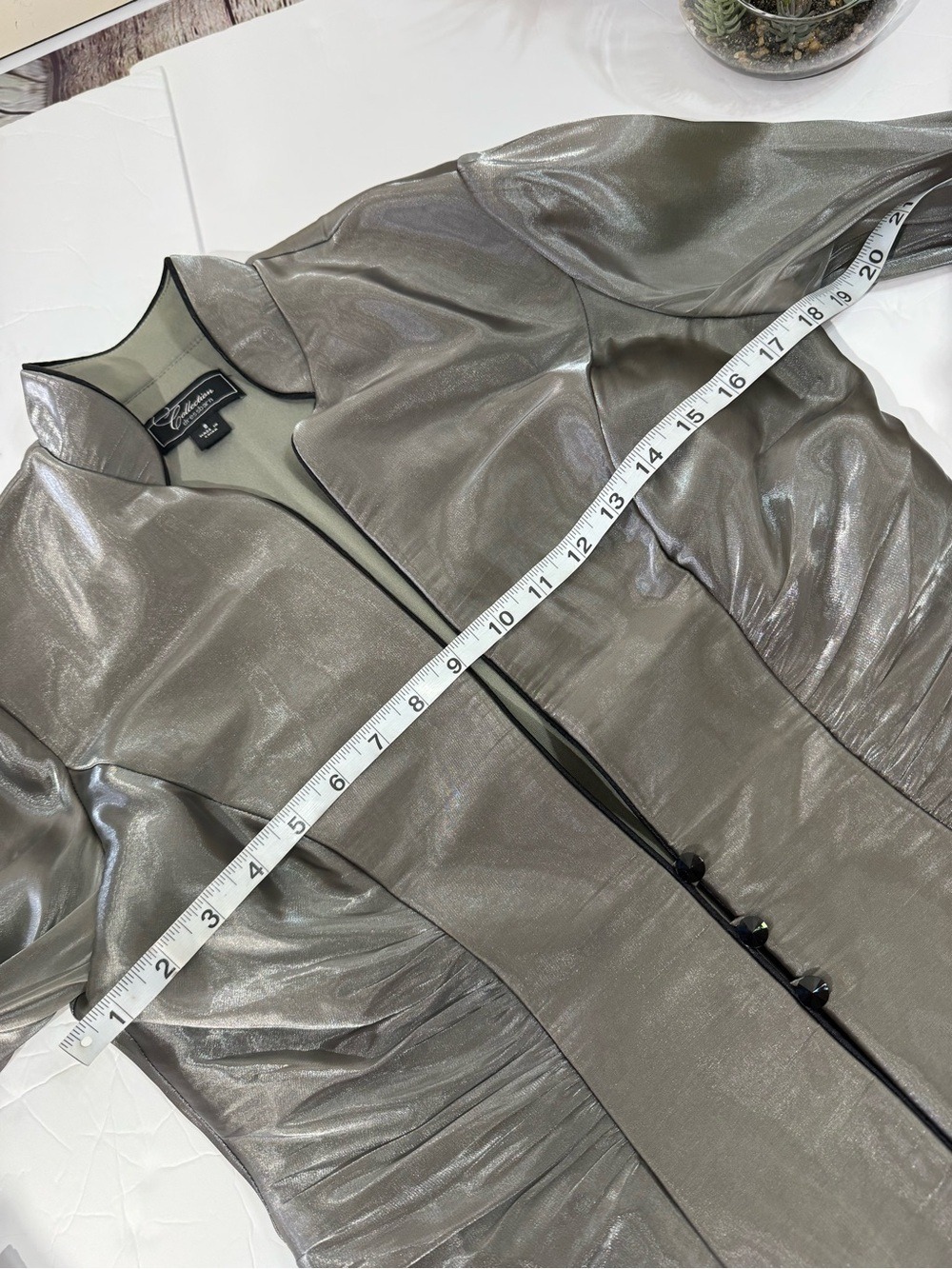 dressbarn Collection Metallic Silver Fitted Blazer & Camisole Top 8 - Picture 14 of 16